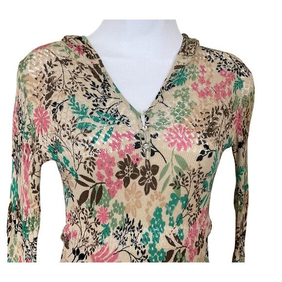 Charlotte Tarantola Long Sleeve Hooded Ribbed Stretch Pointelle Sweater Small - Picture 2 of 8